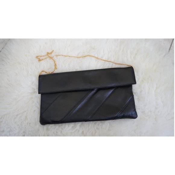 Vintage Black Leather Clutch - Picture 1 of 4
